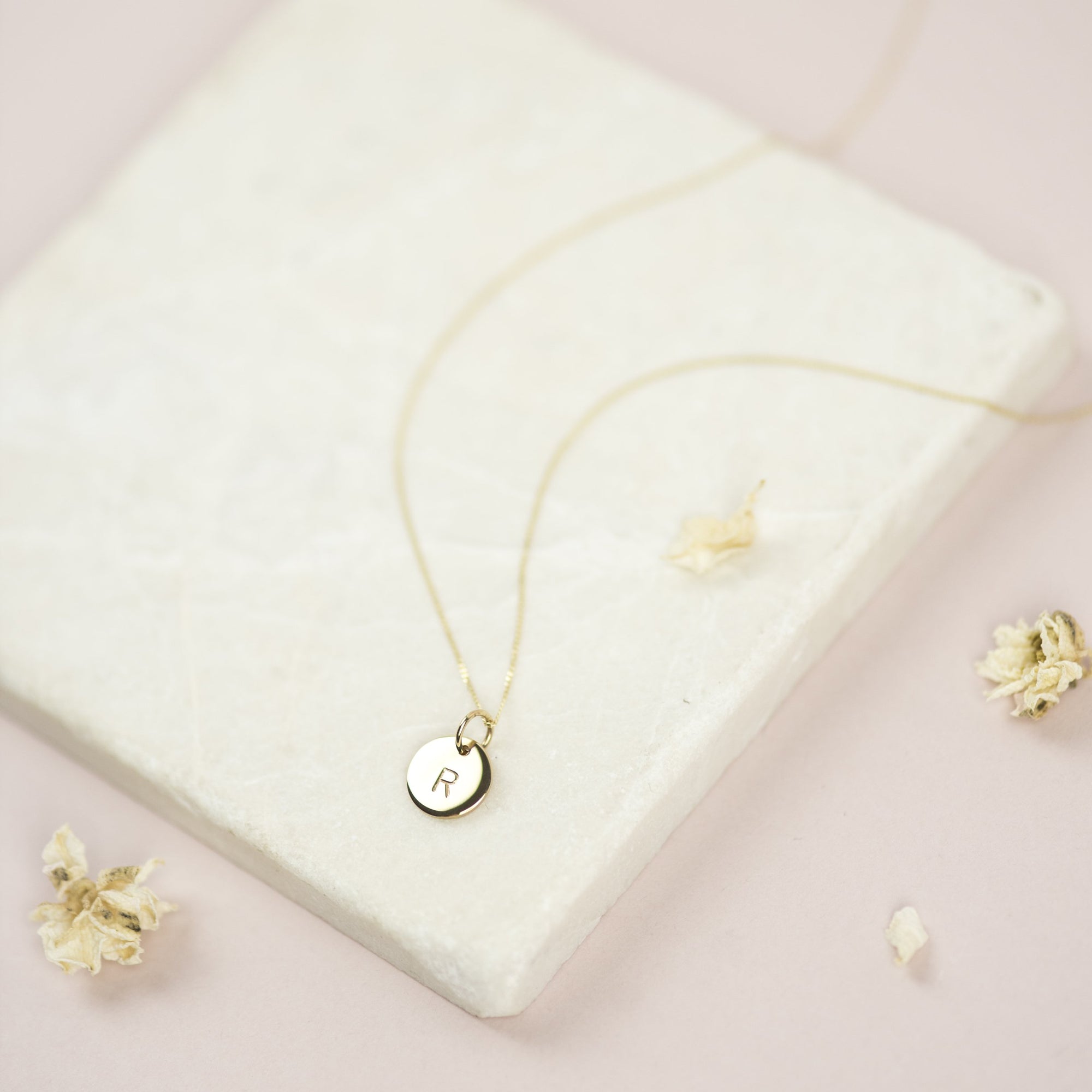 Solid Yellow Gold Initial Necklace