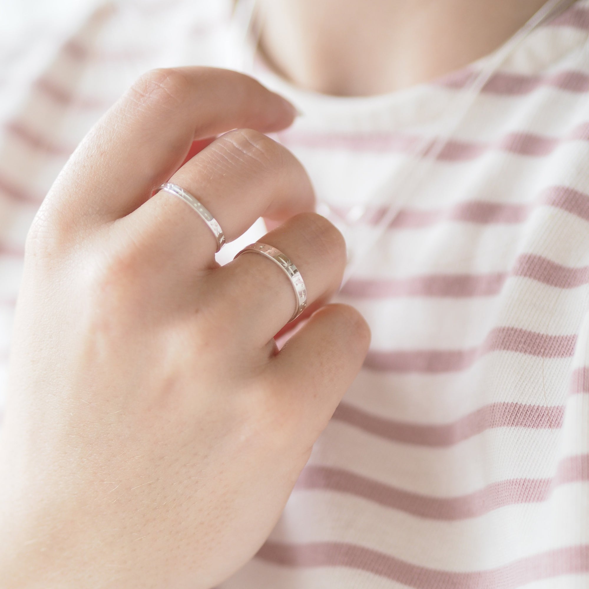 Hand Engraved Star Constellation Ring in Sterling Silver - Ready to Ship