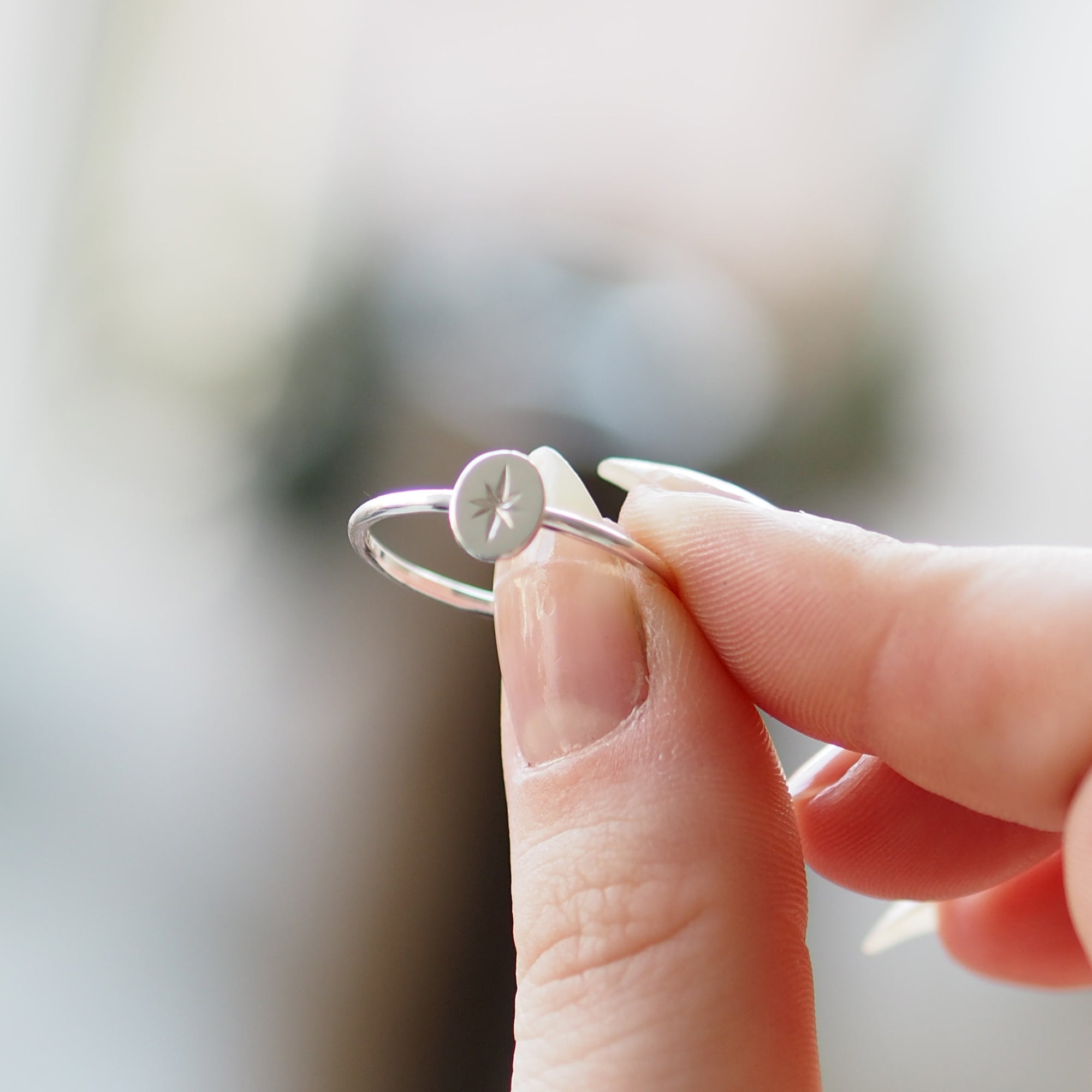 Silver Engraved Star Ring